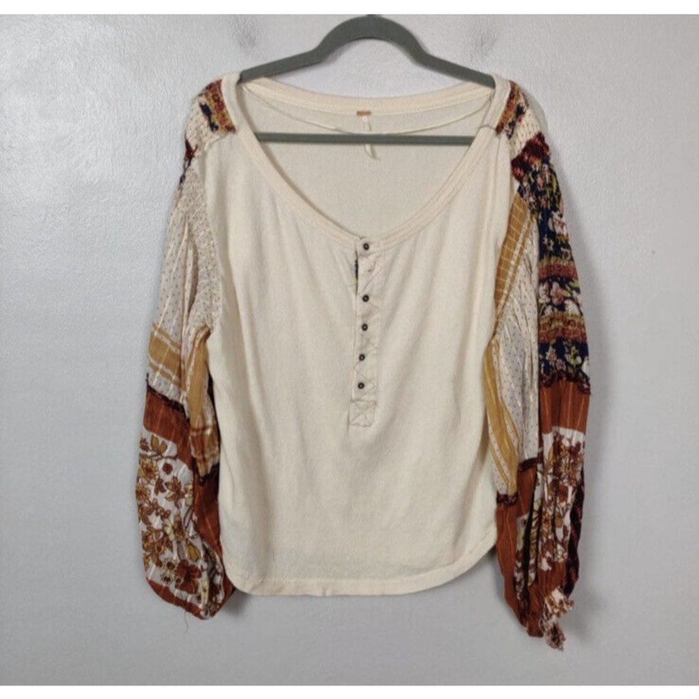 Free People Light Magic Henley Top Vanilla Creme Boho Floral - Picture 5 of 7
